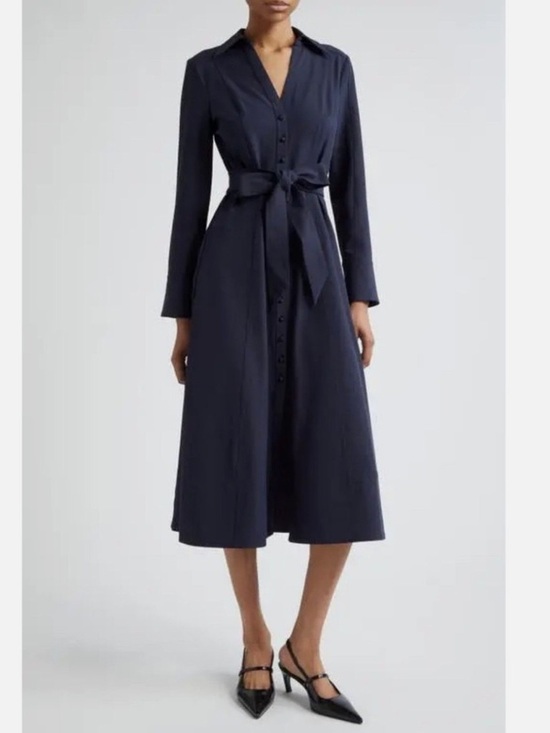 cinq a sept Dresses & Skirts - CINQ à SEPT   Kyla Long Sleeve Belted Midi Button Down Shirt Dress in Navy